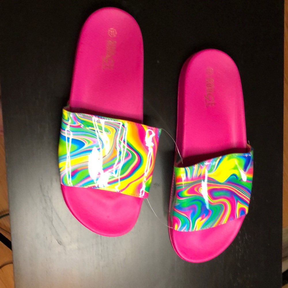 Neon Pink Single Strap Slides with padded foam - Size 11
